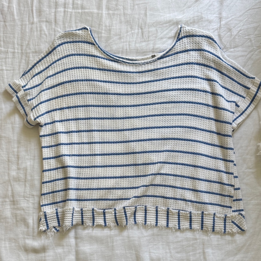 Blue and White Striped Women's Top